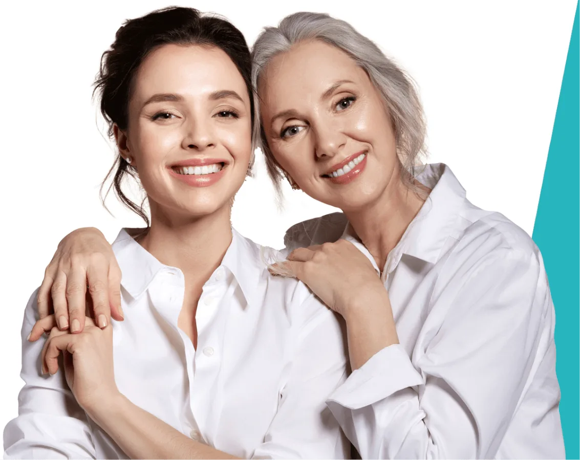 Happy woman with her elderly mother